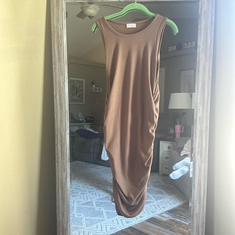 Pink Lilly Ruched Tan tank dress in an XL